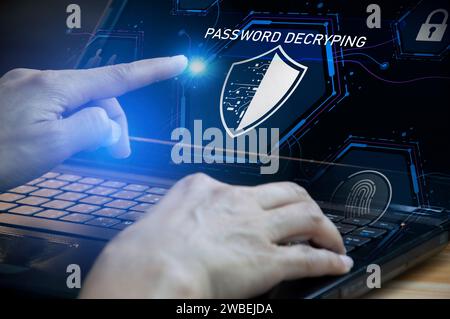 Keypad, cyber shield, lock, technology security system. Digital link. Cyber security with advanced technology. Stock Photo