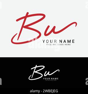 B, U, BU Initial handwriting or handwritten letter logo for identity. Logo with signature, wedding, fashion, floral, botanical and hand drawn in style Stock Vector