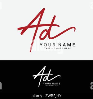 A, D, AD Initial handwriting or handwritten letter logo for identity. Logo with signature, wedding, fashion, floral, botanical and hand drawn in style Stock Vector