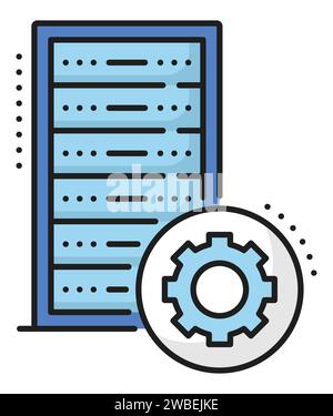 Color database, network server, cloud storage icon, depicts organized information storage, represented by stacked rectangular blocks. Linear vector symbol of data management, retrieval, digital system Stock Vector