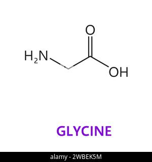 Neurotransmitter, Glycine chemical formula and molecular structure, vector molecule. Glycine amino acid and proteinogenic neurotransmitter and neuromodulator in metabolic biosynthesis in human body Stock Vector