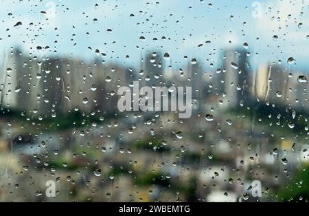 Raindrops on the windowpane, Ribeirao Preto, Sao Paulo, Brazil Stock Photo