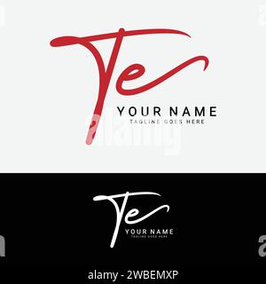 T, E, TE Initial handwriting or handwritten letter logo for identity. Logo with signature, wedding, fashion, floral, botanical and hand drawn in style Stock Vector