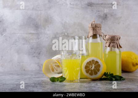 Traditional italian limoncello or lemon liquor Stock Photo