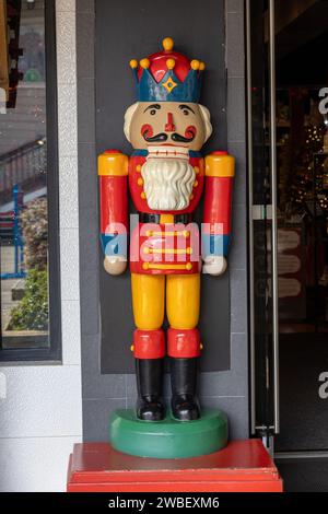 Life Size Traditional German Style Christmas Nutcracker Soldier Wearing A Crown Outside The Christmas in San Francisco Store On Pier 39 San Francisco Stock Photo