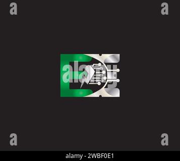 EE letter Logo Design Green or Silver Color Creative Technology Electric Energy logo Stock Vector