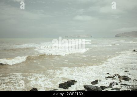 View of the island of San Lorenzo from the beach of La Punta, Callao, Lima Stock Photo