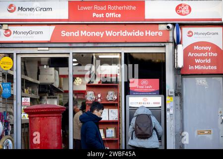 View of a facade of a shop with a MoneyGram post office sign in London. Rishi Sunak, the UK Prime Minister, has announced a new law to be introduced to swiftly exonerated and compensate those wrongly convicted postmasters in the Horizon Scandal during the Prime Minister’s Question at the UK Parliament. The Horizon Scandal was brought into the centre of discussion after a drama series based on the affirmed aired on ITVX at the New Year. Stock Photo
