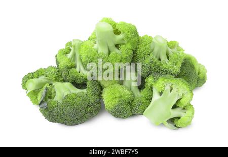 Pile of fresh raw green broccoli isolated on white Stock Photo