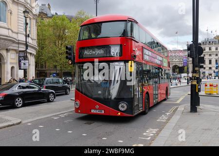 London, UK - May 9, 2023; London General red double decker bus on city street Stock Photo