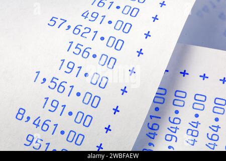 Calculation strip with numbers. Symbol for costs, expenses, turnover and profit. / Computing stripes with numbers. Symbol for costs, expenses Stock Photo