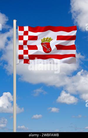 The flag of Bremen, official flag with coat of arms Bremen key, studio Stock Photo