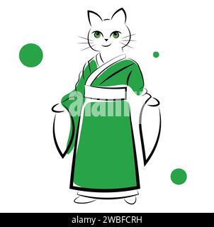 Cat in a bathrobe on a white background Stock Vector