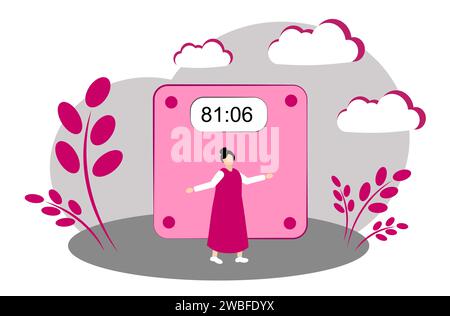 Fat woman and scales on white background Stock Vector