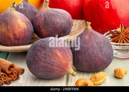 figs group on wood background Stock Photo