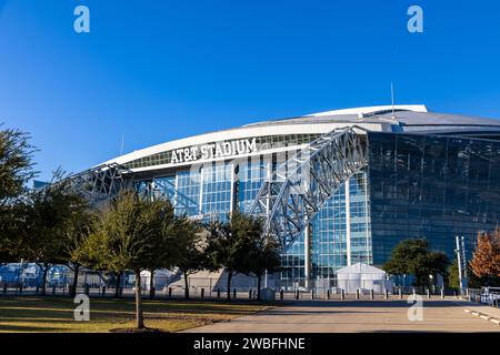 Arlington, TX - December 28, 2023: AT&T Stadium, completed in 2009, is home to the NFL Dallas Cowboys Football Team. Stock Photo