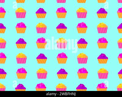 Cupcake seamless pattern. Multi Colored cupcakes, sweet pastries. Festive cupcake in flat style. Design of promotional products, wrapping paper and pr Stock Vector