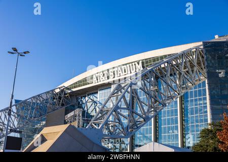 Arlington, TX - December 28, 2023: AT&T Stadium, completed in 2009, is home to the NFL Dallas Cowboys Football Team. Stock Photo