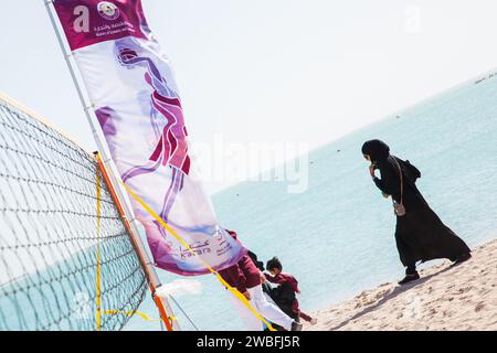 Doha, Qatar-February 14, 2016: Beach volleyball on the occasion of Qatar National Sports celebration. Stock Photo