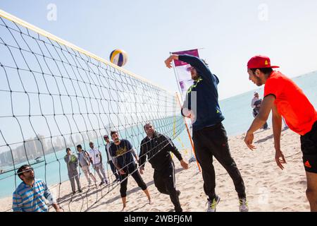 Doha, Qatar-February 14, 2016: Beach volleyball on the occasion of Qatar National Sports celebration. Stock Photo