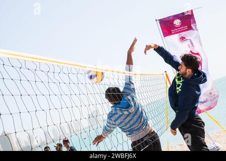 Doha, Qatar-February 14, 2016: Beach volleyball on the occasion of Qatar National Sports celebration. Stock Photo