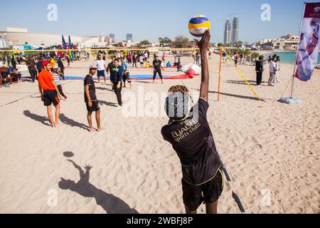 Doha, Qatar-February 14, 2016: Beach volleyball on the occasion of Qatar National Sports celebration. Stock Photo