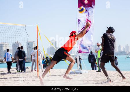 Doha, Qatar-February 14, 2016: Beach volleyball on the occasion of Qatar National Sports celebration. Stock Photo