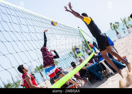 Doha, Qatar-February 14, 2016: Beach volleyball on the occasion of Qatar National Sports celebration. Stock Photo