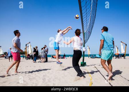 Doha, Qatar-February 14, 2016: Beach volleyball on the occasion of Qatar National Sports celebration. Stock Photo