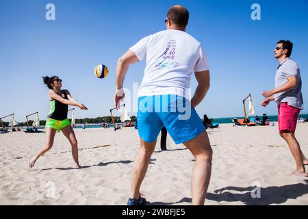 Doha, Qatar-February 14, 2016: Beach volleyball on the occasion of Qatar National Sports celebration. Stock Photo