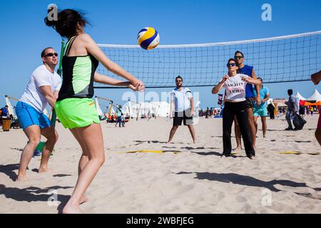 Doha, Qatar-February 14, 2016: Beach volleyball on the occasion of Qatar National Sports celebration. Stock Photo