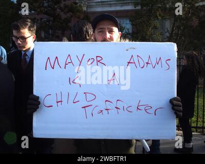 New York, New York, USA. 10th Jan, 2024. Brooklyn, New York .Local Politicians and Parents Rally in front of James Madison High School in Brooklyn New York. Students were told to stay home today and access remote learning because migrants were relocated to the High School from a tent city at Floyd Bennett Field five miles away due to heavy rain and strong winds. (Credit Image: © Bruce Cotler/ZUMA Press Wire) EDITORIAL USAGE ONLY! Not for Commercial USAGE! Stock Photo