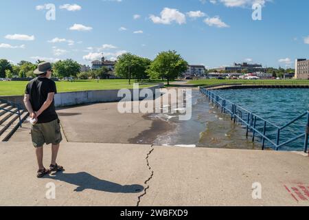 Sea level rise causes flooding in town. Stock Photo