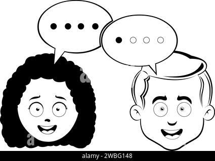 vector drawing illustration conceptual icon people talking in chat technology, drawn in black and white color Stock Vector