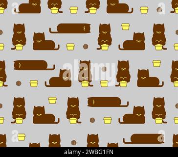 Cat box pattern seamless. Pet Fat cat in small and box background. Baby fabric texture Stock Vector