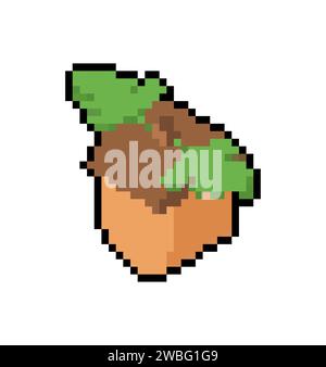 Acorn pixel art isolated. 8 bit pixelated fruit of the oak tree Stock Vector