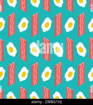 Bacon and Scrambled eggs pattern seamless. Fried egg and Thin layer of fried meat background Stock Vector