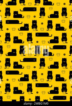 Cat box pattern seamless. Pet Fat cat in small and box background. Baby fabric texture Stock Vector
