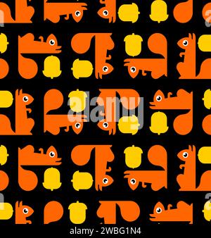 Squirrel pattern seamless. bun tree-dwelling rodent with a bushy tail background. Baby fabric texture Stock Vector