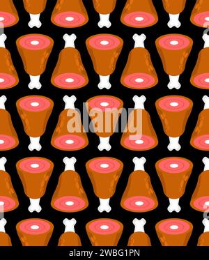Ham pattern seamless. Meat on bone background. Pork on bone texture. food ornament Stock Vector