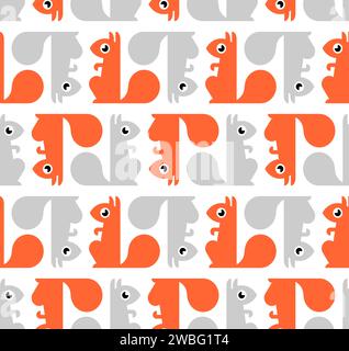 Squirrel pattern seamless. bun tree-dwelling rodent with a bushy tail background. Baby fabric texture Stock Vector