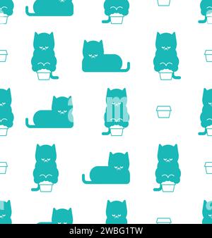 Cat box pattern seamless. Pet Fat cat in small and box background. Baby fabric texture Stock Vector