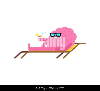 Brain relax in Chaise lounge. Brains are resting. Rest for thoughts Stock Vector