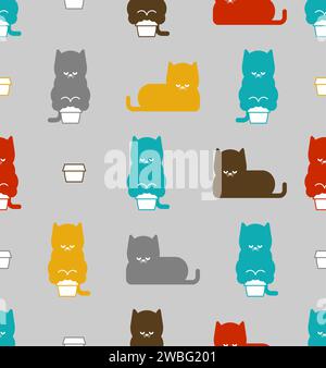 Cat box pattern seamless. Pet Fat cat in small and box background. Baby fabric texture Stock Vector