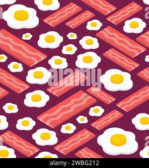 Bacon and Scrambled eggs pattern seamless. Fried egg and Thin layer of fried meat background Stock Vector