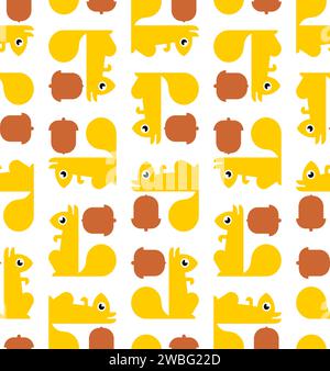 Squirrel pattern seamless. bun tree-dwelling rodent with a bushy tail background. Baby fabric texture Stock Vector