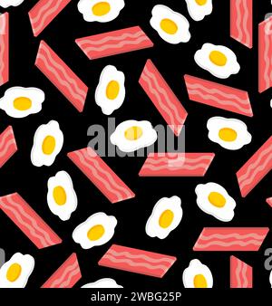 Bacon and Scrambled eggs pattern seamless. Fried egg and Thin layer of fried meat background Stock Vector
