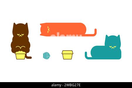 Fat cat in small box set. Pet and box Stock Vector