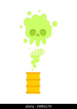 Deadly gas from barrel. Smoke skull is sign of death. Stock Vector