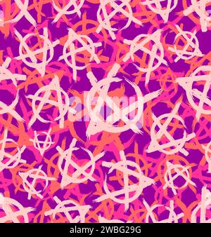 Anarchy Military Pink pattern seamless. Punk sign Army Violet background. Female Protective texture Stock Vector